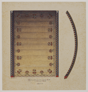 28145 Afbeelding van een gedecoreerd houten gewelf met gepolychromeerde ribben in een vertrek in het huis Domsteeg F ...